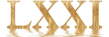 Romen rakamı Lxxi, unus et septuaginta, 71, yetmiş bir, izole beyaz, su yüzeyine yansıyan 3d render