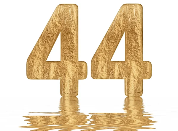Rakamı 44, kırk dört, izole beyaz, su yüzeyine yansıyan 3d render