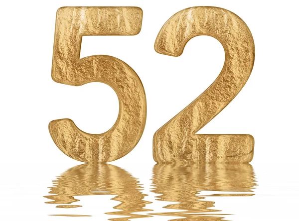 Rakamı 52, elli iki, izole beyaz, su yüzeyine yansıyan 3d render