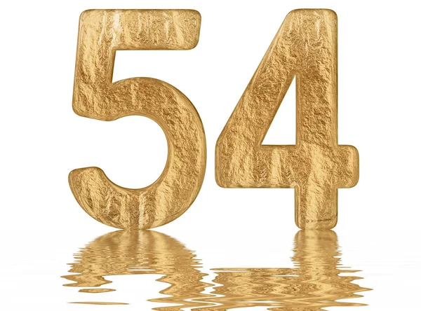 Numeral Cincuenta Cuatro Reflejado Superficie Del Agua Aislado Blanco Render — Foto de Stock