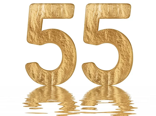 Numeral 55, fifty five, reflected on the water surface, isolated on  white, 3d render