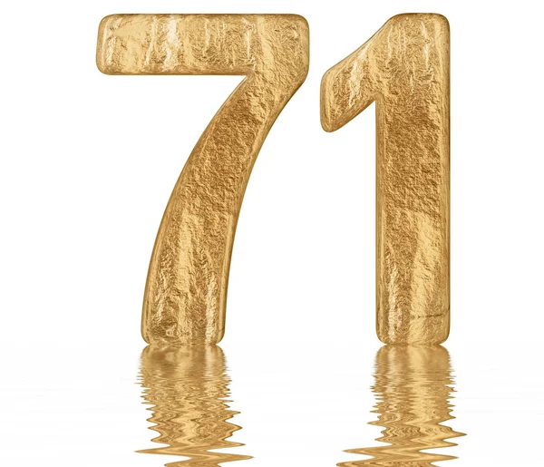 Rakamı 71, yetmiş bir, izole beyaz, su yüzeyine yansıyan 3d render
