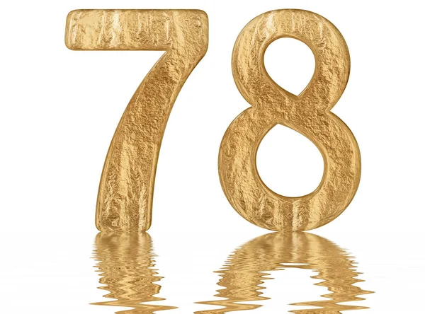 Sayı 78, yetmiş sekiz, izole beyaz, su yüzeyine yansıyan 3d render