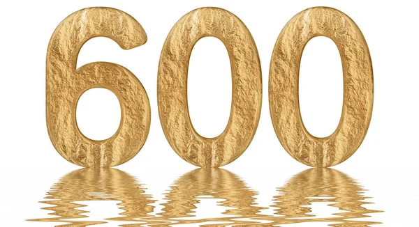 Rakamı 600, altı yüz, izole beyaz, su yüzeyine yansıyan 3d render