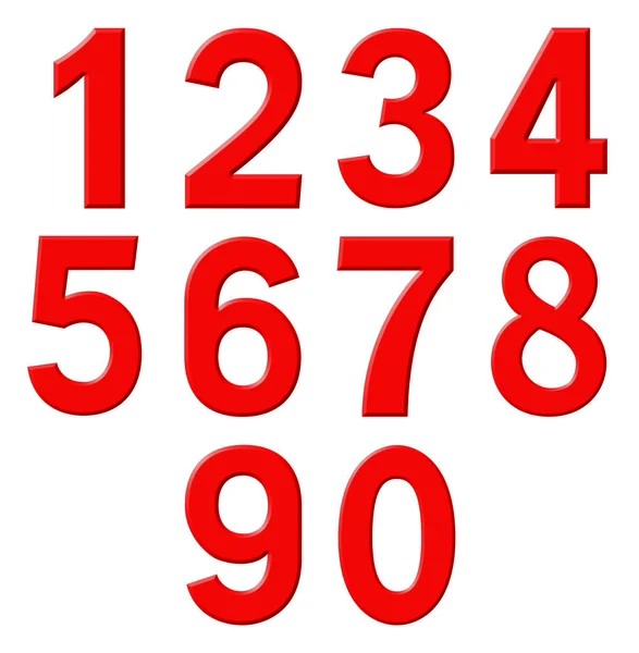 Conjunto Números Árabes Rojos Aislados Sobre Fondo Blanco Ilustración —  Fotos de Stock