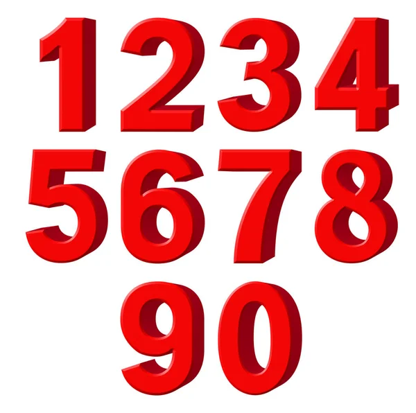 Set Red Arabic Numbers Extrusion Perspective Right Isolated White Background — Stock Photo, Image