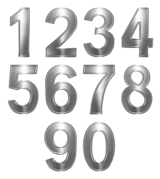 Set Numeri Arabi Metallo Isolati Sfondo Bianco Illustratio — Foto Stock
