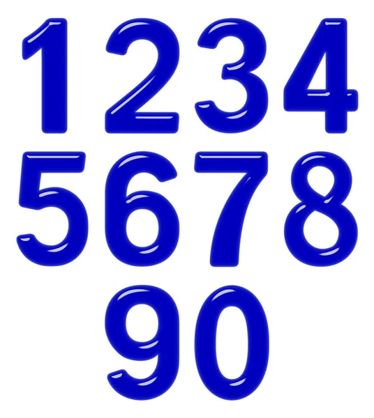 Set Arabic Numbers Blue Plastic Glass Isolated White Background Illustratio — Stock Photo, Image