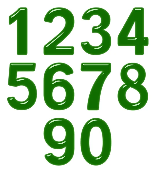一套阿拉伯数字从绿色塑料或玻璃 查出在白色背景 — 图库照片