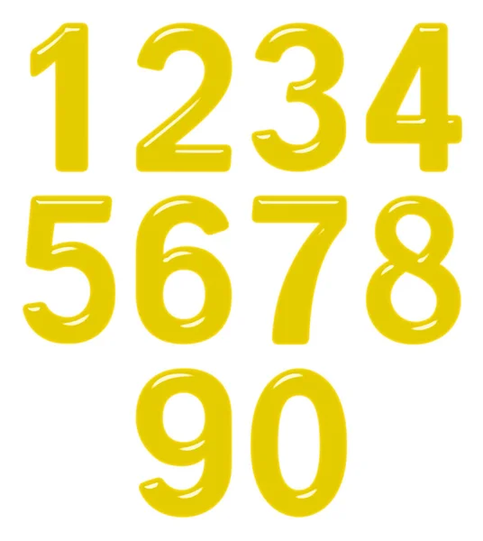 Conjunto Números Árabes Plástico Amarelo Vidro Isolado Sobre Fundo Branco — Fotografia de Stock