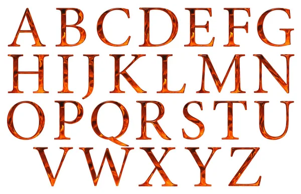 Set Lettere Alfabeto Inglese Maiuscolo Texture Emitazione Fiamma Isolato Sfondo — Foto Stock