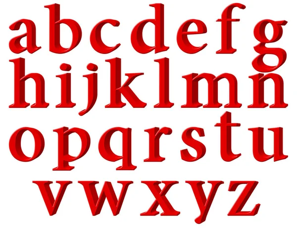 Conjunto Letras Del Alfabeto Inglés Minúsculas Rojo Perspectiva Extrusión Derecha — Foto de Stock