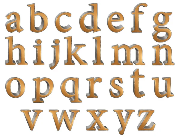 Conjunto Letras Del Alfabeto Inglés Minúsculas Textura Oro Plata Perspectiva — Foto de Stock