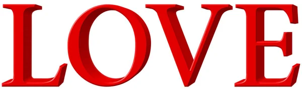 Wortliebe Buchstabensatz Großbuchstaben Rot Extrusionsperspektive Rechts Isoliert Auf Weißem Hintergrund — Stockfoto