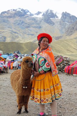 Limite şişe,: Puno, Peru 23 Ekim 2018: Alpaka Limite flakon üzerinde-kimliği belirsiz kadın 4.335 m bölünme Cusco ve Puno illere, karayoluyla seyahat turistler için popüler bir uğrak geçmek. Peru