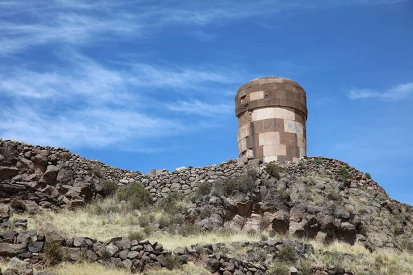 Pohřební Věže Chullpas Archeologické Lokality Sillustani Puno Region Peru — Stock fotografie