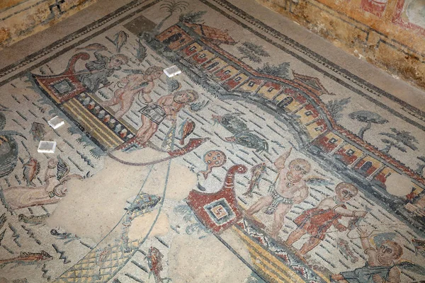 Piazza Armerina Itália Agosto 2017 Fragmento Mosaico Romana Villa Romana — Fotografia de Stock