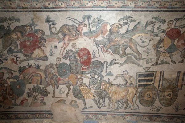 Piazza Armerina Italien August 2017 Mosaikfragment Der Römischen Villa Romana — Stockfoto