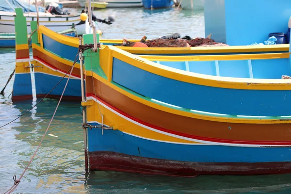 Barco Pesca Chamado Luzzu Porto Marsaxlokk Malta — Fotografia de Stock