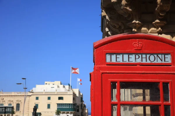 Red Vintage Brit Telefon Doboz Ókori Város Valletta Málta — Stock Fotó