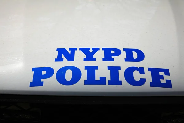 NYPD (New York Police Department) Sign on Police Patrol Car in New York City. USA