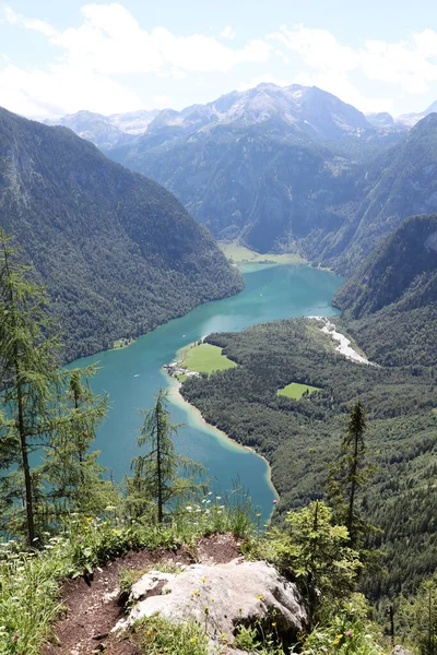 Uitzicht Lake Knigssee Bartholomae Nationaal Park Berchtesgaden Land Beieren Duitsland — Stockfoto