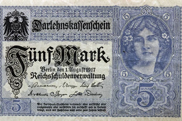 1917年発行のヴィンテージドイツ5マーク紙幣 — ストック写真