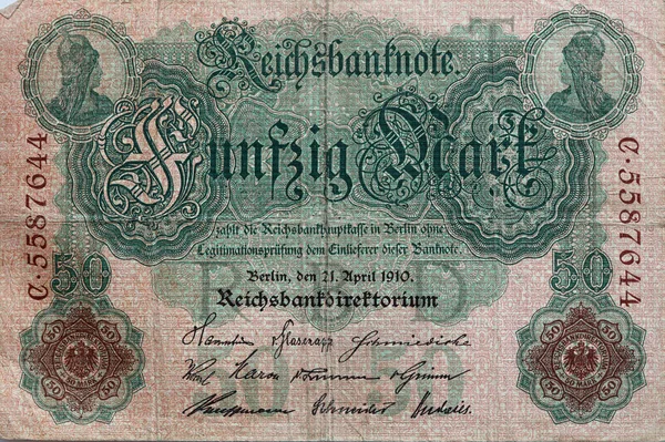 Dinheiro Papel Marcas Alemão Vintage Emitido 1910 — Fotografia de Stock