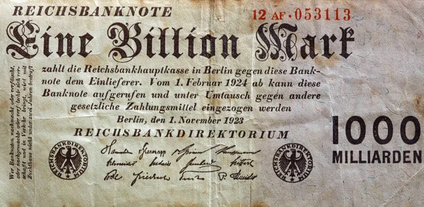 Dinheiro Papel Hiperinflação Alemão Vintage Emitido 1923 — Fotografia de Stock