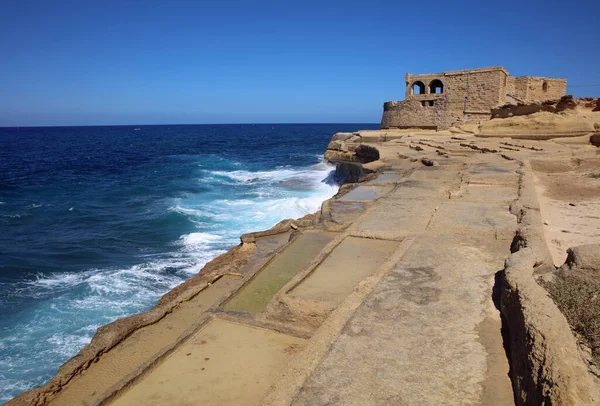 Salt Pans Baía Xwejni Gozo Malta — Fotografia de Stock