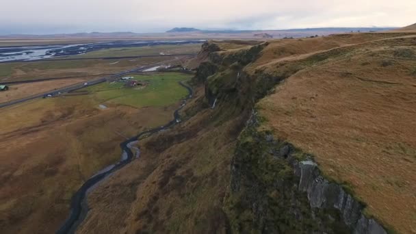 Seljalandsfoss Waterfall Autumn South Iceland Route Aerial Shot — Stock Video