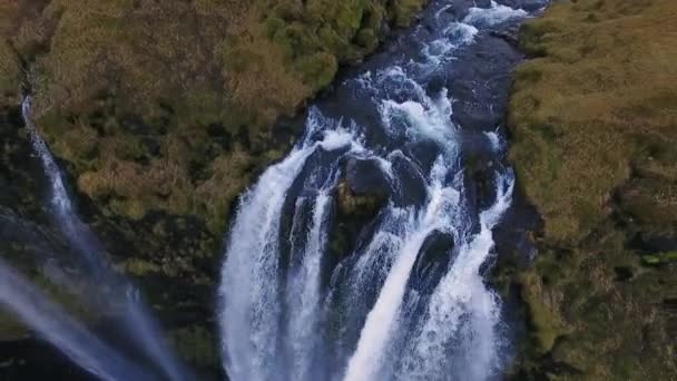 Cachoeira Seljalandsfoss Outono Islândia Sul Rota Tiro Aéreo — Vídeo de Stock