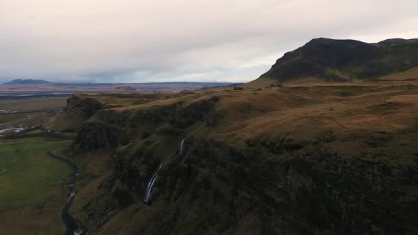 Seljalandsfoss Waterfall Autumn South Iceland Route Aerial Shot — Stock Video