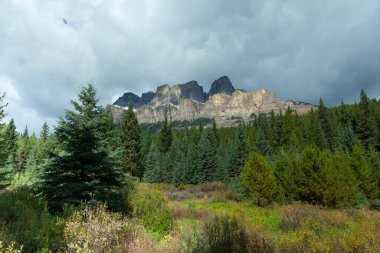 Pruva vadisinden Castle Dağı manzarası, Alberta, Kanada