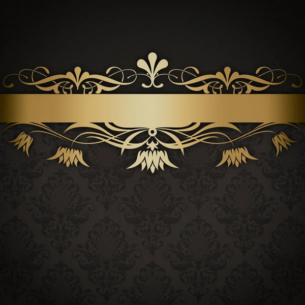 Fondo Oscuro Con Motivos Vintage Borde Decorativo Dorado — Foto de Stock