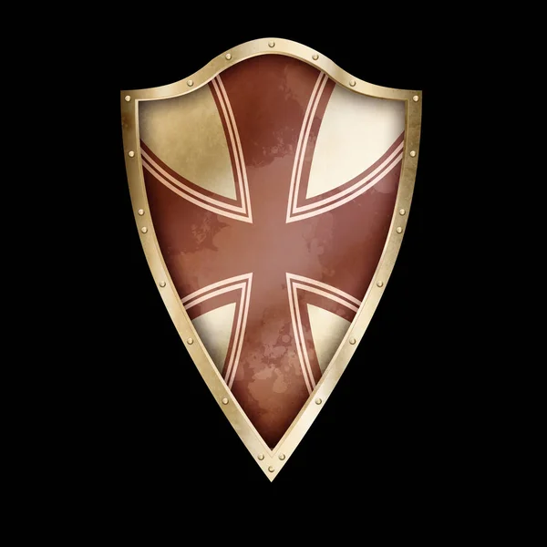 Antique shield with cross on black background. — Stock Photo, Image