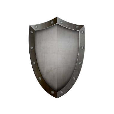 Ortaçağ perçinli kalkanı. Beyaz arkaplanda izole.