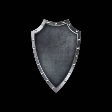 Antika kalkan siyah arkaplanda izole edildi.