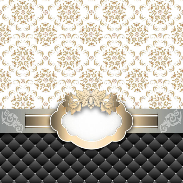 Old-fashioned background with decorative frame and patterns.
