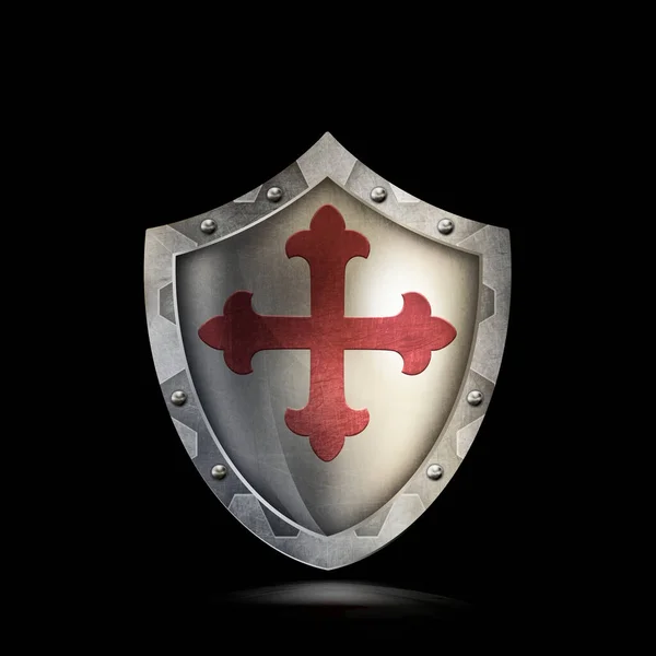 Antiqoe Riveted Shield Cross Isolated Black Background — Stock Photo, Image