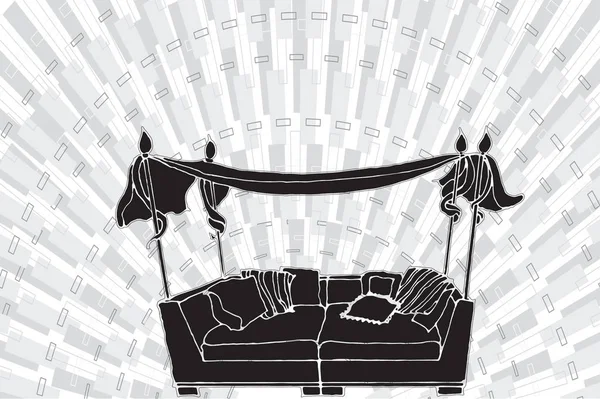Canapé Confortable Pour Une Terrasse Avec Rideau Rideau Une Silhouette — Image vectorielle