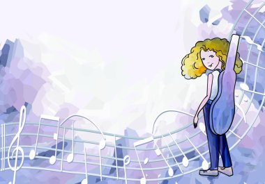 Kız suluboya lekeler müzik gitarı yürütür