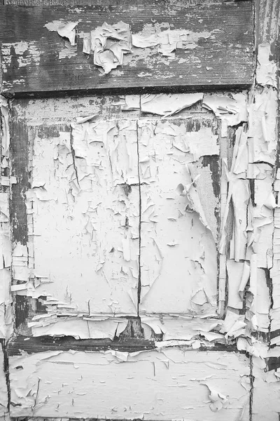 Very old wooden door with cracked paint, black and white — Stock Photo, Image