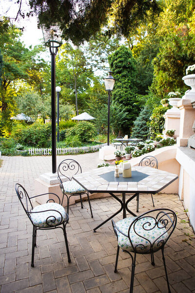 Beautiful cozy cafe. Odessa courtyard. Vacation, summer, sea