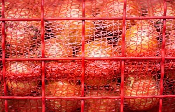 Las Cebollas Yacen Una Rejilla Bazar Una Caja Metal Agricultura —  Fotos de Stock