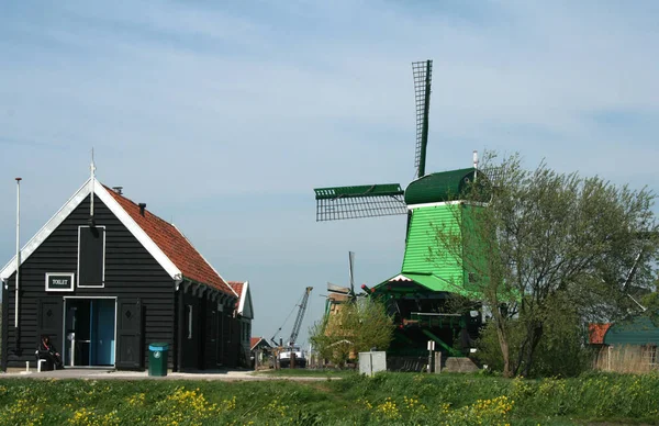 北荷兰 露天博物馆 Zaanse Schans 2015年5月 原始的荷兰历史风车暴露在露天博物馆 — 图库照片
