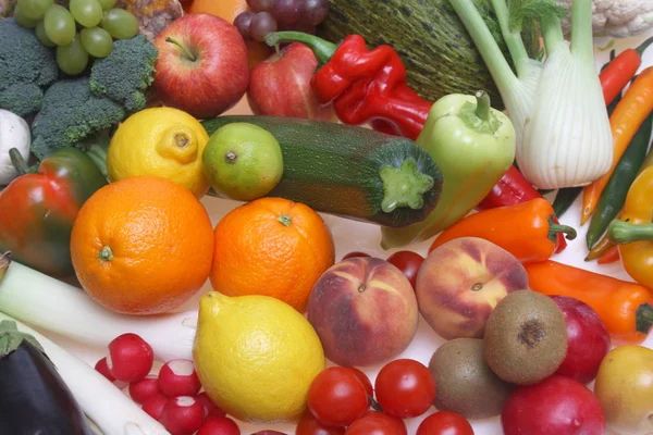Mat Raw Grönsaker Frukt Färsk Frisk Vitamin Morötter Melon Blomkål — Stockfoto