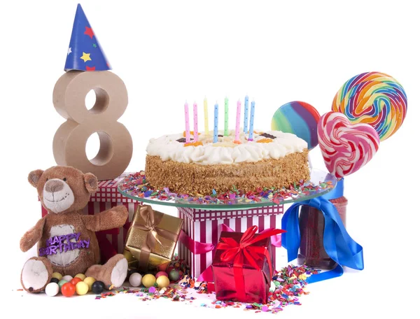 Numero Anni Uno Studio Colorato Con Cappelli Festa Carta Cuore — Foto Stock