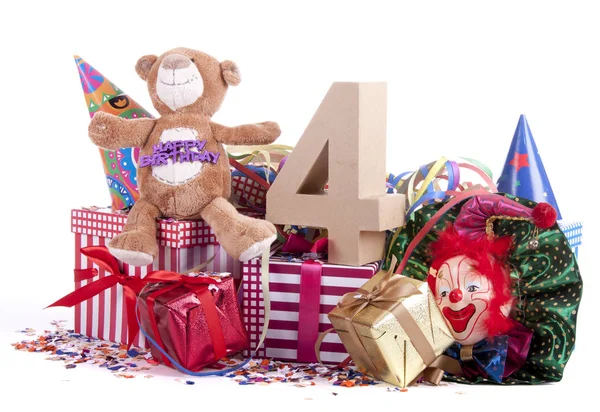 Number Age Colorful Studio Setting Paper Party Hats Red Heart — Stock Photo, Image