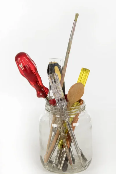 Just Tools Glass Pot White Studio — Stock Photo, Image